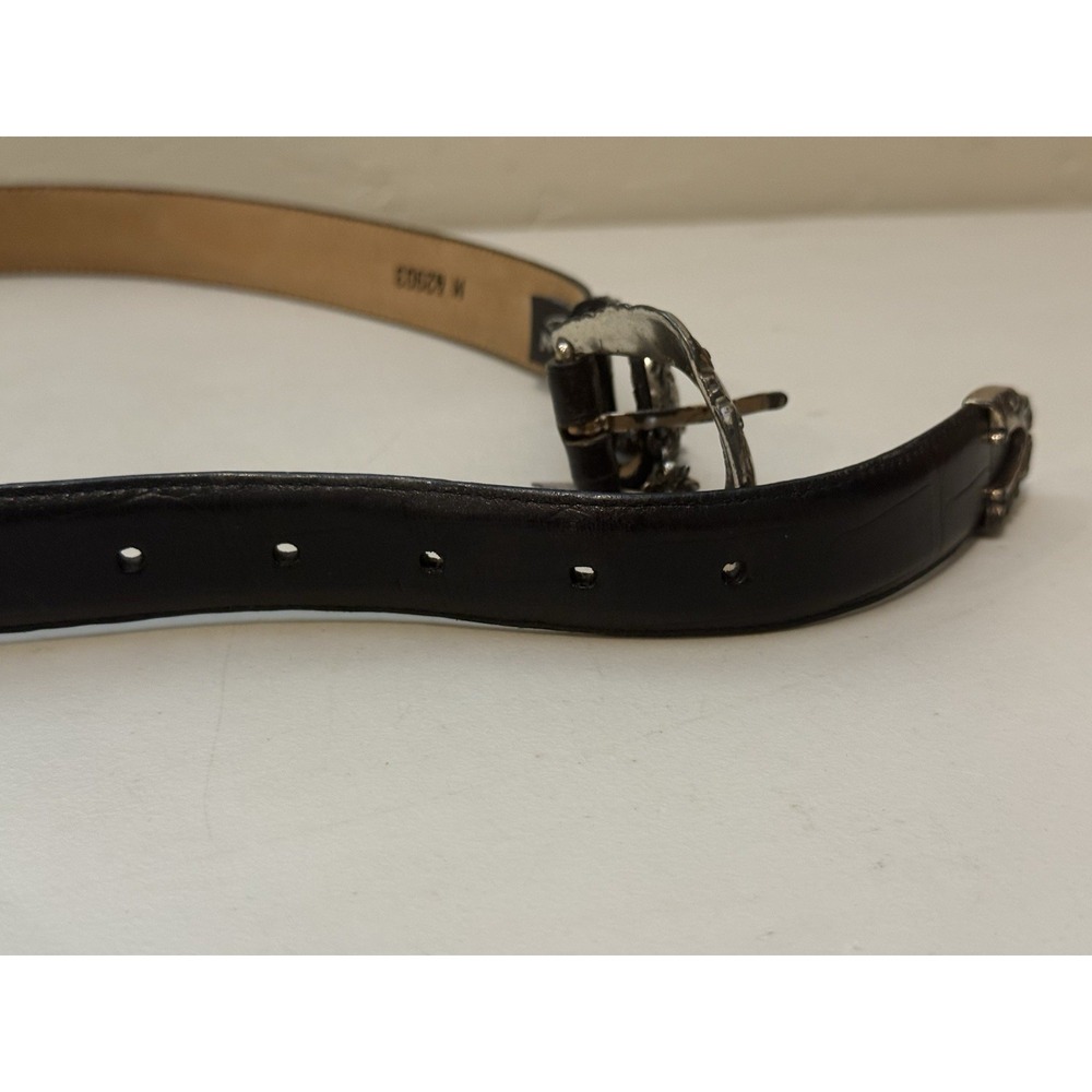 Vintage BRIGHTON Black Leather Belt Silver Heart Charms Sz M 35"L 42903 1996 - Picture 10 of 15